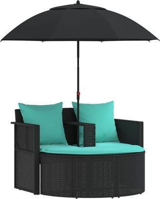 vidaXL Sof&aacute; De Jard&iacute;n 8 Uds. Rat&aacute;n Sint&eacute;tico Negro Y Turquesa Vidaxl
