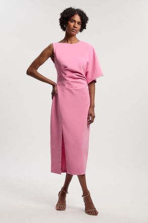 Karen Millen Womens Soft Tailored One Shoulder Pencil Midi Dress - Pink - Size 10 UK