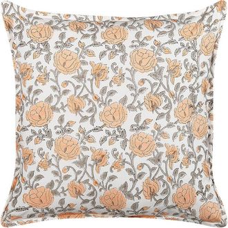 Beliani Coj&iacute;n De Algod&oacute;n Naranja Blanco Crema Gris 45 X 45 Cm Patr&oacute;n Floral Borlas Meadia