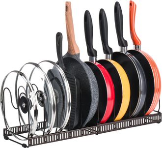 OEM Estante Para Ollas De Acero Inoxidable, 10 Compartimentos, Marr&oacute;n