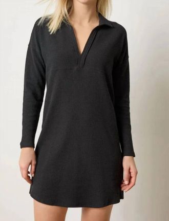 Lilla P Split Neck Collared Dress In Black