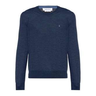 Alexander McQueen Alexander McQueen, Round-neck Knitwear, male, Blue, Size: 2XL Wool Sweater With a Crew Neck