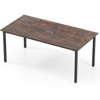 Costway Tavolo da Conferenza 180 x 90 cm, Tavolo Rettangolare Grande per Riunioni per 8-10 Persone con Passacavi per Ufficio e Sala Riunioni