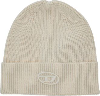 Diesel White Beanie With Logo Embroidery On The Front And Ribbed Brim In Cotton And Wool Man