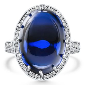 Pompeii3 22.70Ct Ceylon Star Sapphire Diamond Heirloom Ring 14k White Gold Lab Grown Size: 7