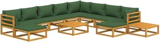 vidaXL Juego Muebles De Jard&iacute;n 12 Pzas Madera Maciza Y Cojines Verdes Vidaxl