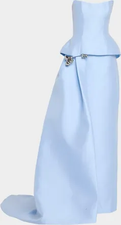 Monique Lhuillier Strapless Mikado Pique Peplum Drape Gown