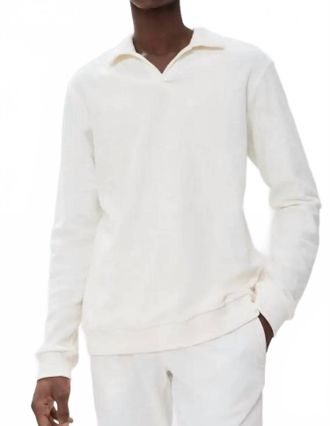 Orlebar Brown Santino Terry Long Sleeve Polo Shirt In White Sand