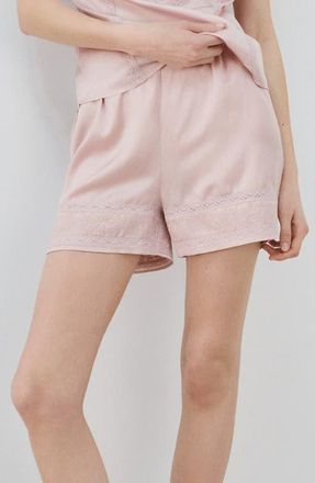 Mango Lace Detail Short Pajama Bottoms in Pale Pink at Nordstrom, Size Medium