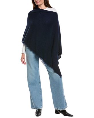 Amicale Cashmere Fringe Jersey Asymmetrical Cashmere Poncho