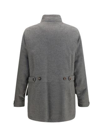 Brunello Cucinelli Mens Cashmere Jacket With Zip And Buttons Grigio Perla Kashmir-Capra Hircus Kashmir/capra