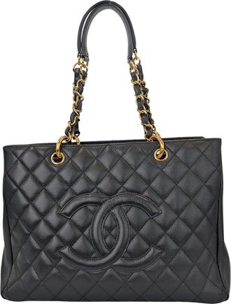Chanel Pre-owned Womens GST Black Caviar Gold Leather - One Size