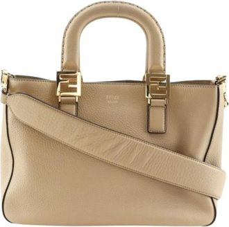 Fendi Pre-owned Handbags, female, Beige, Size: ONE SIZE Pre-owned FF Tote Small Calf Handbag