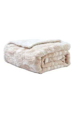 Luxury Home Alaska Faux Fur Throw Blanket in Beige at Nordstrom Rack, Size Queen