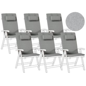 Beliani Conjunto De 6 Cojines Para Silla De Jard&iacute;n Asiento Y Respaldo Acolchado Con Reposacabezas Gris Jaspeado Java/amantea Premium