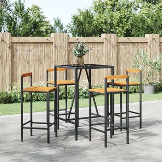 Berkfield Home 5 Piece Garden Bar Set Black Poly Rattan& Solid Wood Acacia