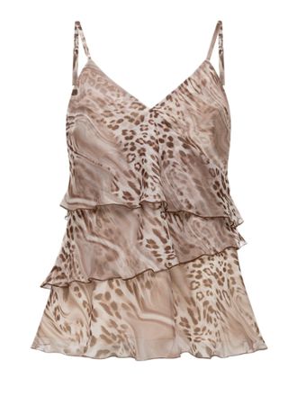 Blugirl Layered Ruffle Chiffon Top With Animal Print