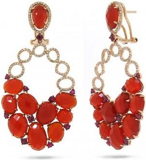Allurez 0.74ct Diamond & 26.80ct Red Agate & Ruby 14k Rose Gold Earrings