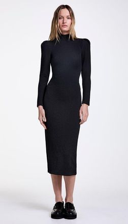 Smythe Box Pleat Knit Dress in Black Rib at Nordstrom, Size X-Large