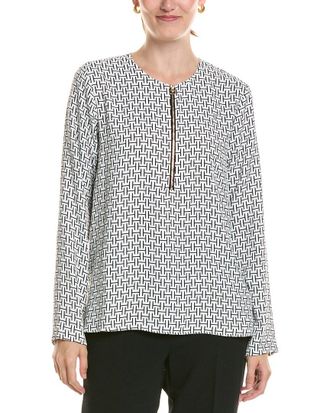 Halston Heritage Logo Zip-Up V-Neck Blouse