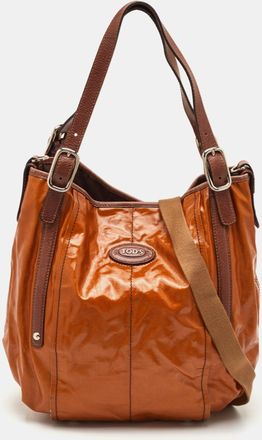 Tod's Tods Tan/yellow Coated Canvas And Leather G-Line Easy Sacca Shoulder Bag