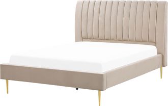 Beliani Beliani - Cama Con Somier De Terciopelo Beige Arena Dorado 140 X 200 Cm Reposacabezas Marville