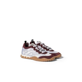 Miu Miu Tyre Technical Fabric And Suede Sneakers, Woman, Aluminum/bordeaux, Size 35,5