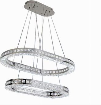 Trade Shop Trade Shop - Lampadario Moderno A Sospensione Led Luce Fredda 40w 2 Anelli Ovali Cristalli B49