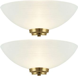 Loops 2 PACK Dimmable LED Wall Light Antique Brass White Pattern Glass Shade Dome Lamp
