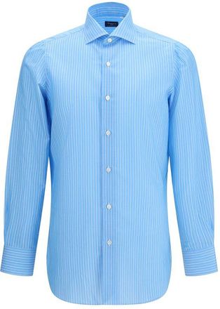 Finamore Blue Cotton Mens Shirt
