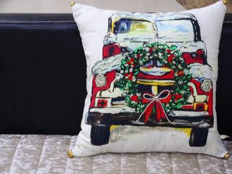 Vibhsa Hand Illustrated Christmas Holiday Car Pillow