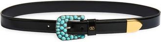 Valentino Garavani VLOGO Signature Leather Belt in Black at Nordstrom, Size 100