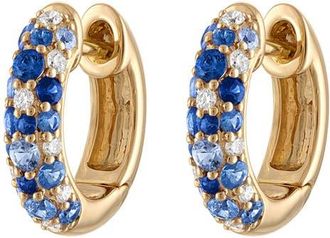 Eden Presley Glitter Diamond Huggie Hoop Earrings in Yellow Gold - Blue at Nordstrom