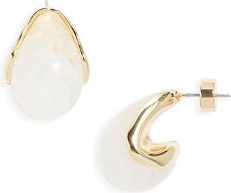 Nordstrom Resin Huggie Hoop Earrings in White- Gold at Nordstrom