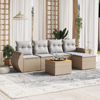 vidaXL Juego De Sof&aacute;s Jard&iacute;n Con Cojines 6 Pzas Rat&aacute;n Sint&eacute;tico Beige Vidaxl