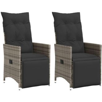 vidaXL Sillones Reclinable Jard&iacute;n Y Cojines 2 Uds Rat&aacute;n Sint&eacute;tico Gris Vidaxl