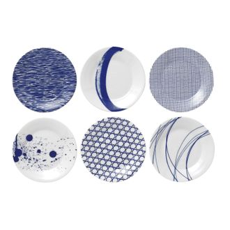 Royal Doulton 1815 Pacific Plate 6.3in, Blue Mixed Patterns, Set of 6