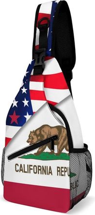 Generic U.S. And California State Flag Mens Crossbody Chest Sling Bag for Travel Hiking Lightweight Shoulder Bags with Small Side