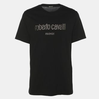 Roberto Cavalli Black Jersey Logo Print T-Shirt
