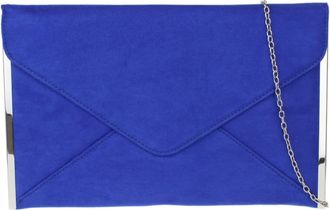 Girly HandBags Womens Elegant Faux Suede Clutch Bag Envelope Plain Design Sides Frame Wedding Prom - Royal Blue