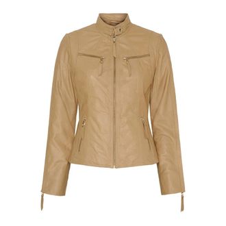 BTF-CPH Latte Bikerjack met lichtgouden accenten - Dames - Leren en Su&egrave;de Jassen - Beige - S - Leer - Jassen