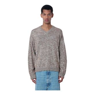 Maison Margiela V-neck Knitwear, male, Brown, Size: XL V-neck Knit Sweater