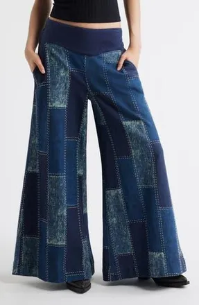 Free People Patches Wide Leg Jeans in Indigo Patchwork at Nordstrom Rack, Size Small