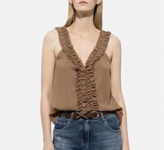 Luisa Cerano Ruffled Cami In Camel