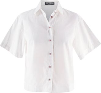 Dolce & Gabbana Embellished Button White Cotton Poplin Shirt Size XXS
