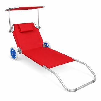 ebuy24 Vcm Tumbona Plegable Dimensiones Aprox. L. 165 X Al. 16 X An. 65 Cm Tumbona De Jard&iacute;n Con Ruedas Ligera Y Compacta Silla Reclinable Con Techo Solar (r