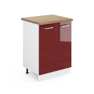 Vicco Mueble Bajo De Cocina R-line, Rojo Burdeos Alto Brillo, 60 Cm, Et Roble, Vicco