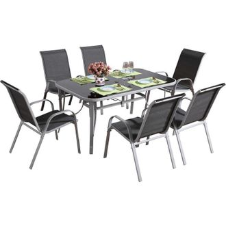 Habitat et Jardin Habitat Et Jardin - Conjunto De Jard&iacute;n Mesa + 6 Sillas De Textileno c&oacute;rdoba - Gris Oscuro