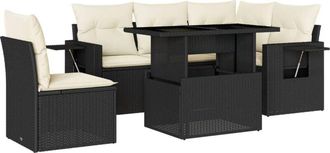 vidaXL Vidaxl - Set De Sof&aacute;s De Jard&iacute;n 6 Piezas Y Cojines Rat&aacute;n Sint&eacute;tico Negro