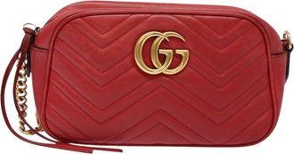 Gucci Gg Marmont Red Leather Shoulder Bag (Pre-Owned)